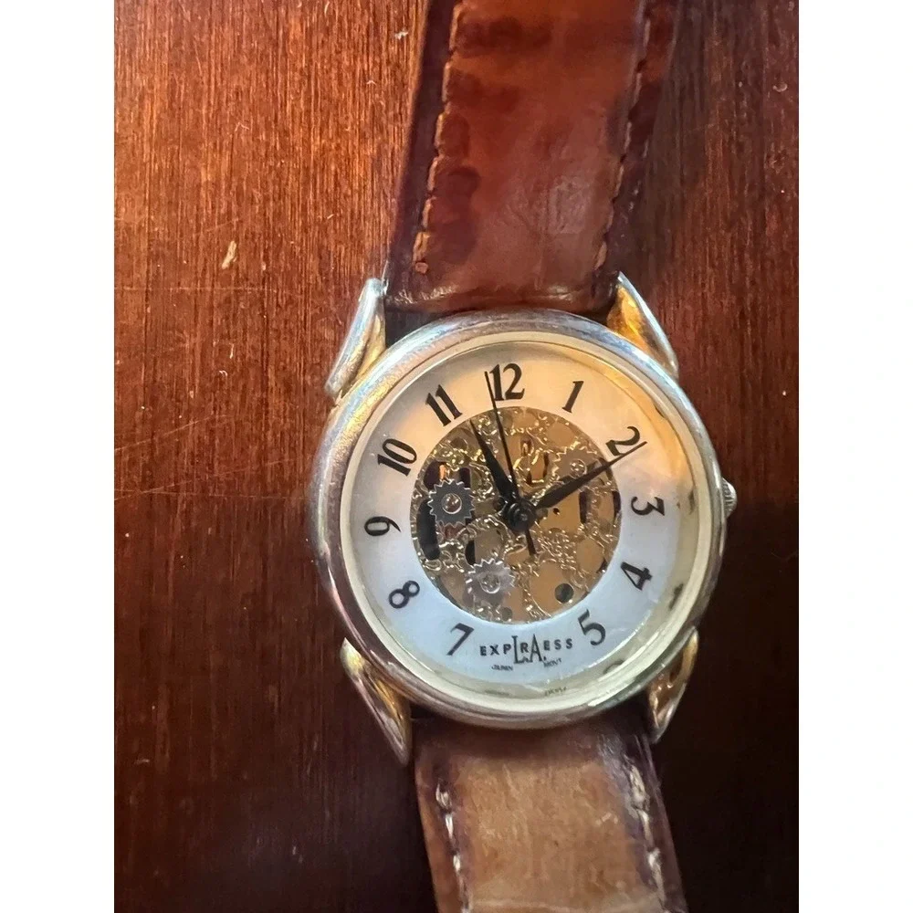 Watch Skeleton Dial Vintage‎ Y2K Leather Steampunk Dark Academia NEEDS Battery